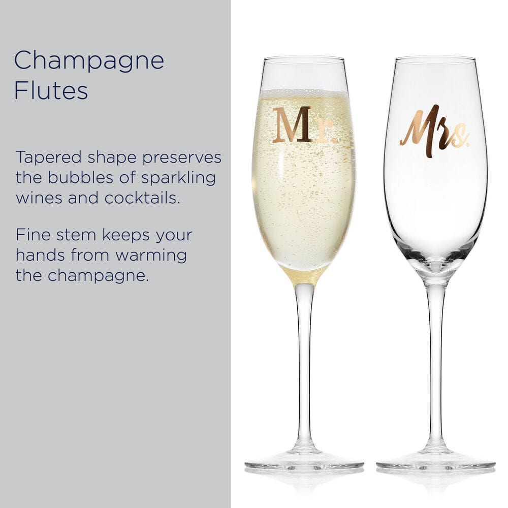 Elegant Mr. & Mrs. Wedding Champagne Flutes Set of 2 - Crystal Clear Toasting Glasses for Anniversary, Bridal Shower & Romantic Celebrations