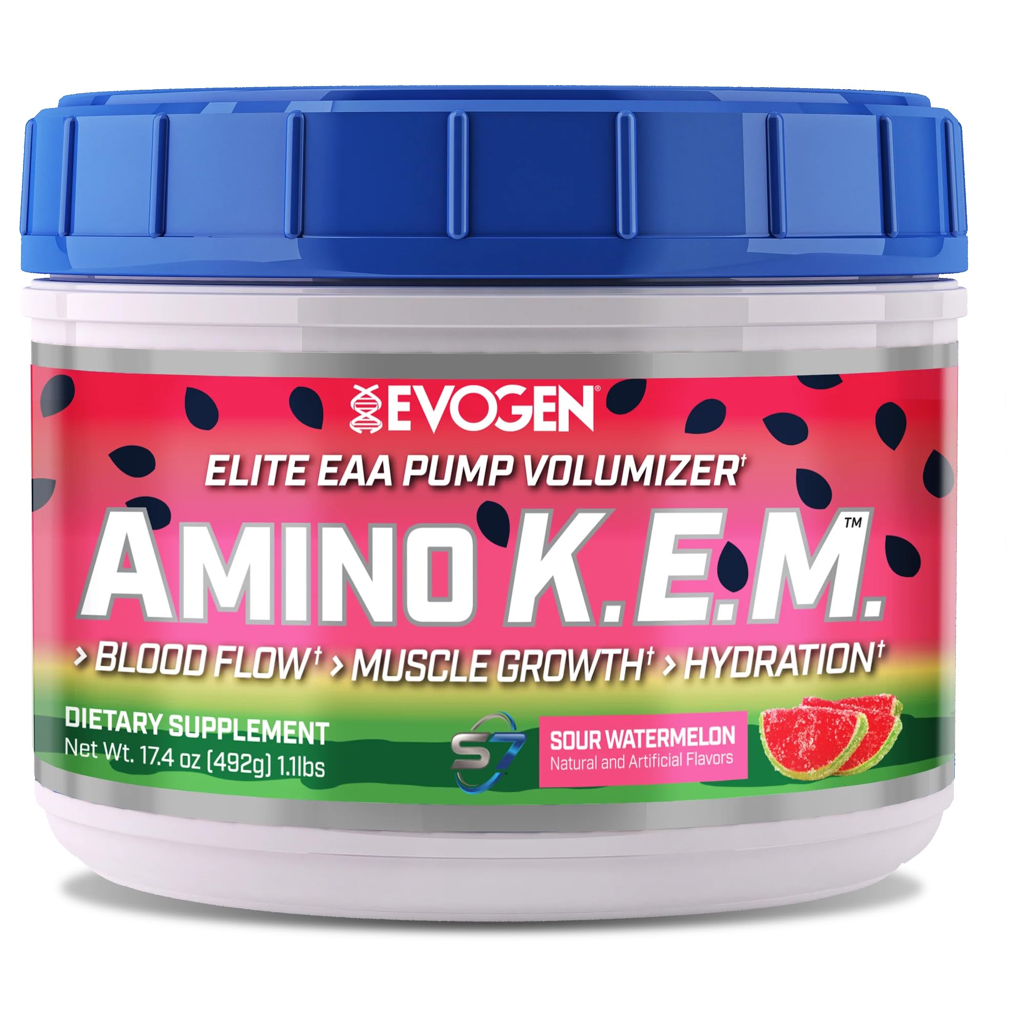 Evogen Amino K.E.M. - Essential Amino Acids (EAA) & Branched-Chain Amino Acids (BCAA) Powder for Muscle Growth, Hydration & Blood Flow | Sour Watermelon Flavor | 30 Servings | Pre-Workout & Post-Workout Recovery Supplement