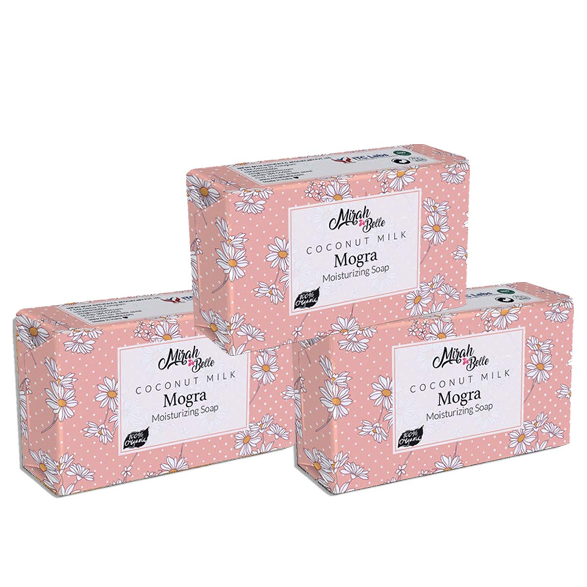 Organic Coconut Milk & Mogra Moisturizing Soap Bar for Dry, Damaged & Flaky Skin - Natural Herbal Ayurvedic Soap (Pack of 3 x 125g) - Perfect for Sensitive Skin Care & Daily Hydration