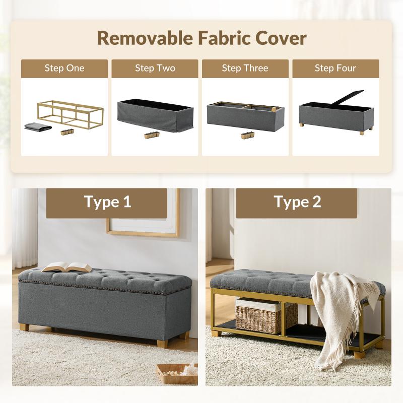 Versatile Minimalist Storage Bench with Removable Fabric Cover - Modern Entryway, Bedroom & Living Room Organizer - Perfect for Shoes, Blankets & Home Decor Storage