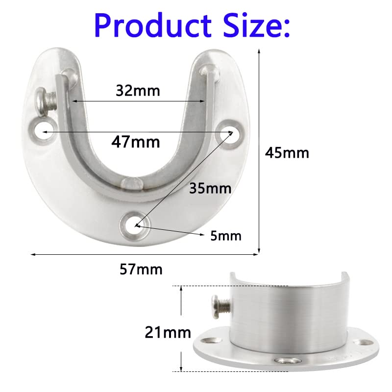 2 PCS Heavy Duty Stainless Steel Wardrobe Bracket - 1-1/4 Inch Closet Rod Holder with Screws, Black/Silver Rod Support for Closet Organization & Home Storage Solutions - Perfect for Bedroom, Walk-in Closet and Garment Rack Installation