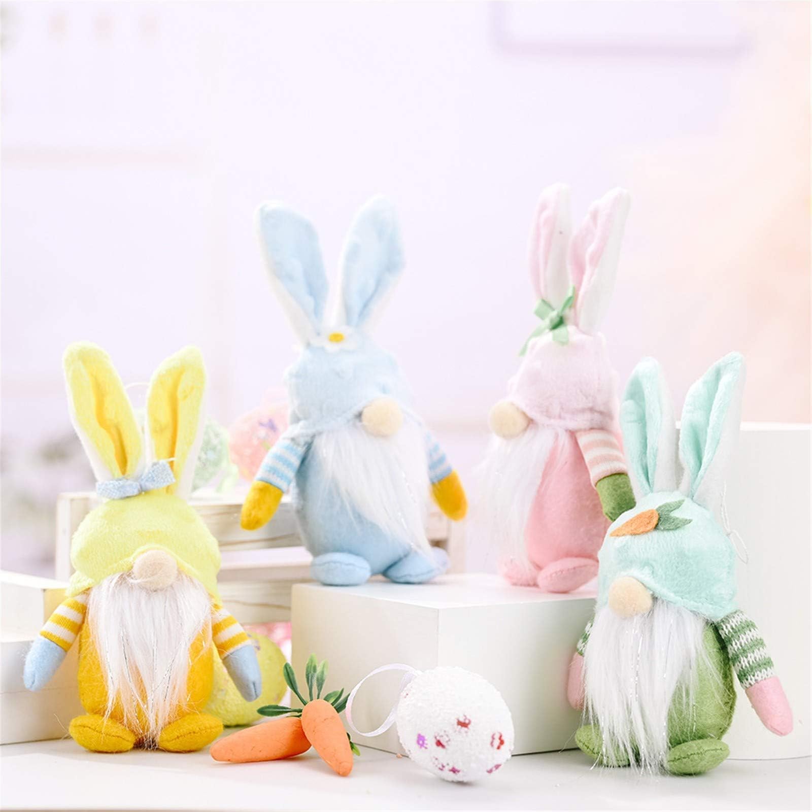 4 Pack Easter Gnome Decorations - Handmade Plush Bunny Tomte Swedish Scandinavian Figurines, Cute Faceless Dwarf Elf Stuffed Doll Rabbit Gifts for Home Decor | Perfect for Easter Basket Stuffers, Spring Home Decor & Scandinavian Themed Parties