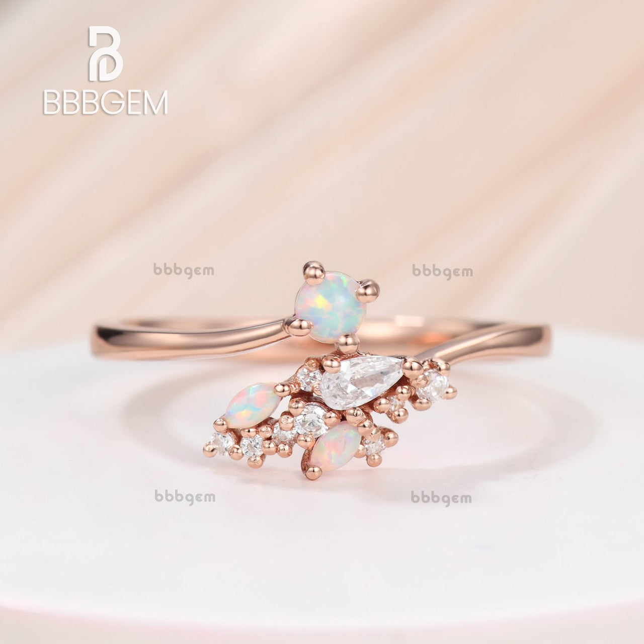 Exquisite Curved Opal Sapphire Diamond Engagement Ring in Rose Gold - Perfect for Proposals, Anniversaries & Romantic Occasions