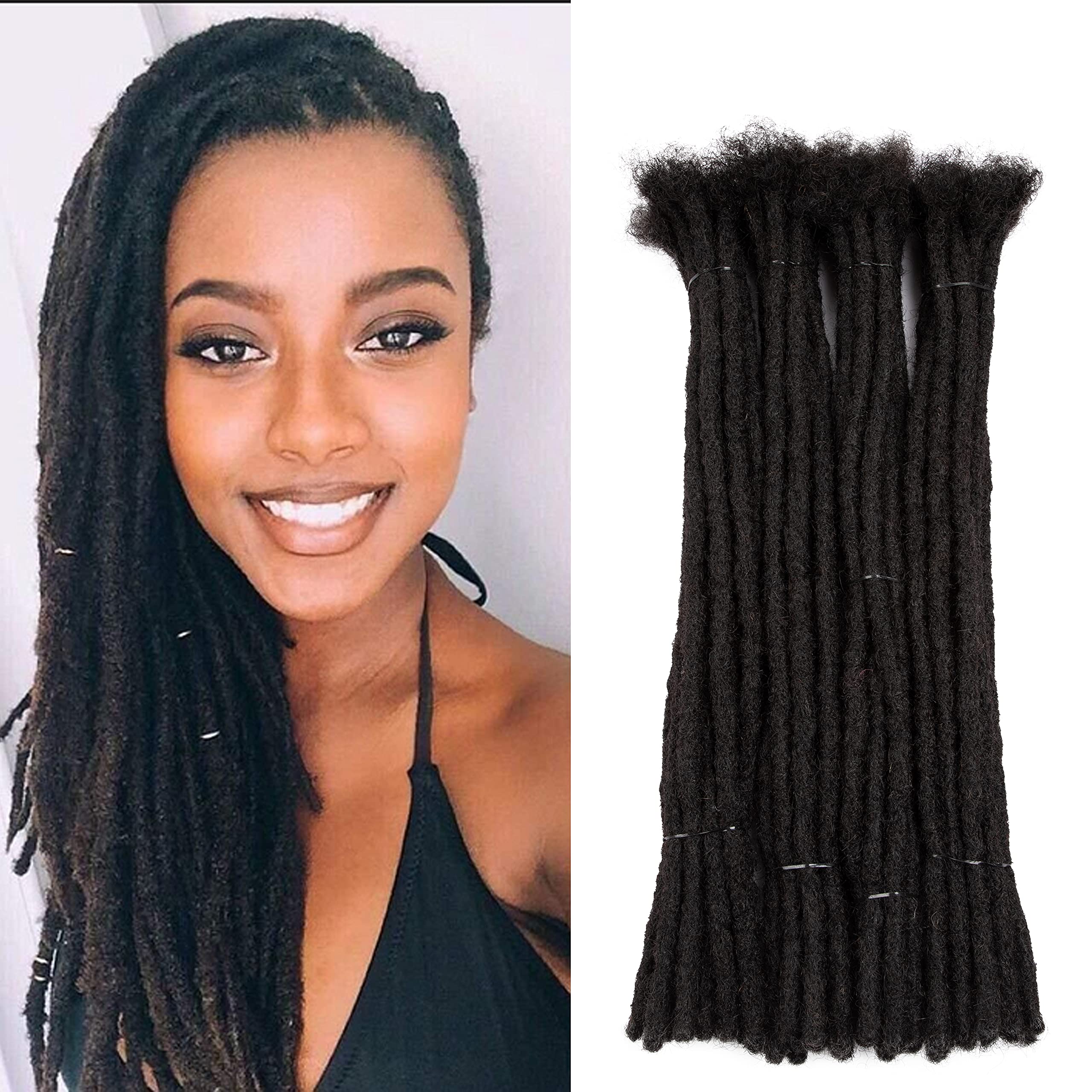 40 Strands 14 Inch 100% Human Hair Dreadlock Extensions - Handmade 0.6cm Thick Permanent Loc Extensions for Men & Women (Natural Black) - Perfect for Protective Styles, Boho Looks & Hair Growth Transition
