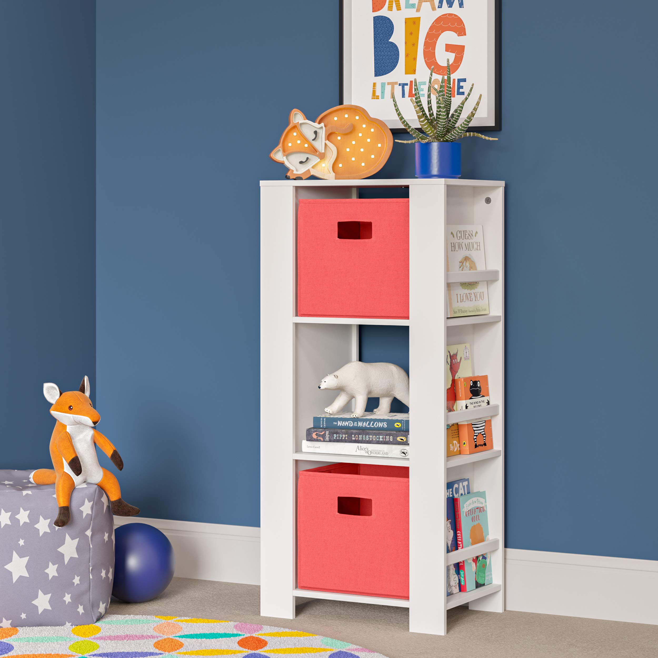 RiverRidge Home 5-Tier Storage Tower Organizer with Coral Bins - White Space-Saving Shelving Unit for Bedroom, Closet, Bathroom & Office Organization