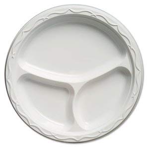 10-1/4 Inch 3-Compartment Plastic Plate - Durable Divided Dinnerware for School Lunches, Picnics & Meal Prep (1 Pack)