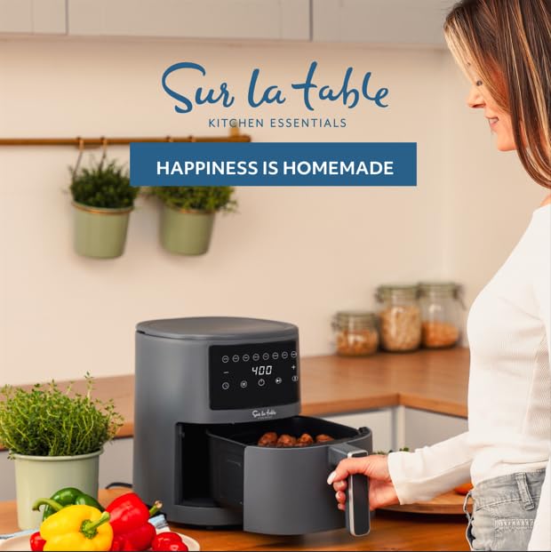 Sur La Table 3.8 Quart Digital Air Fryer with LED Touchscreen - 8 Preset Functions & Shake Reminder for Crispy Results - 1500W Powerful Air Fry, Bake, Roast, Broil - Perfect for Quick Meals, Healthy Cooking & Family Dinners
