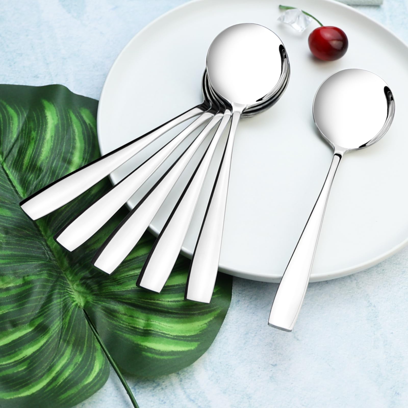 12-Piece Stainless Steel Round Soup Spoons Set - 7.2 Inch Bouillon Spoons for Dining, Restaurants & Elegant Table Settings