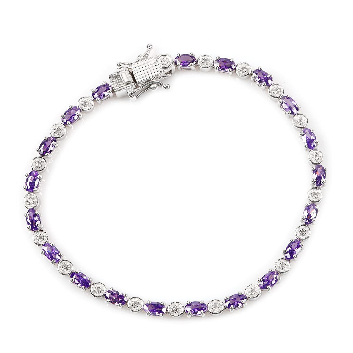 Blue Cubic Zirconia Sterling Silver Bracelet for Women | 925 Silver Platinum Plated CZ Jewelry | Size 7.25