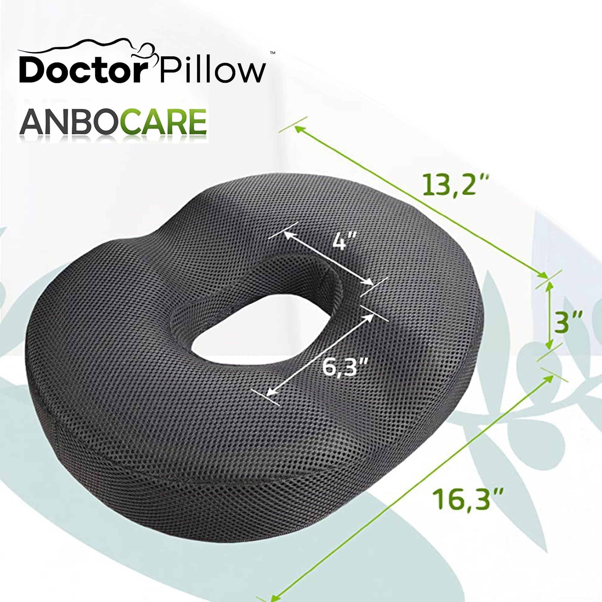 Dr. Pillow Anbocare Orthopedic Donut Seat Cushion - Pressure Relief for Tailbone Pain, Hemorrhoids & Post-Surgery Recovery - Perfect for Office Chairs, Car Seats & Wheelchairs