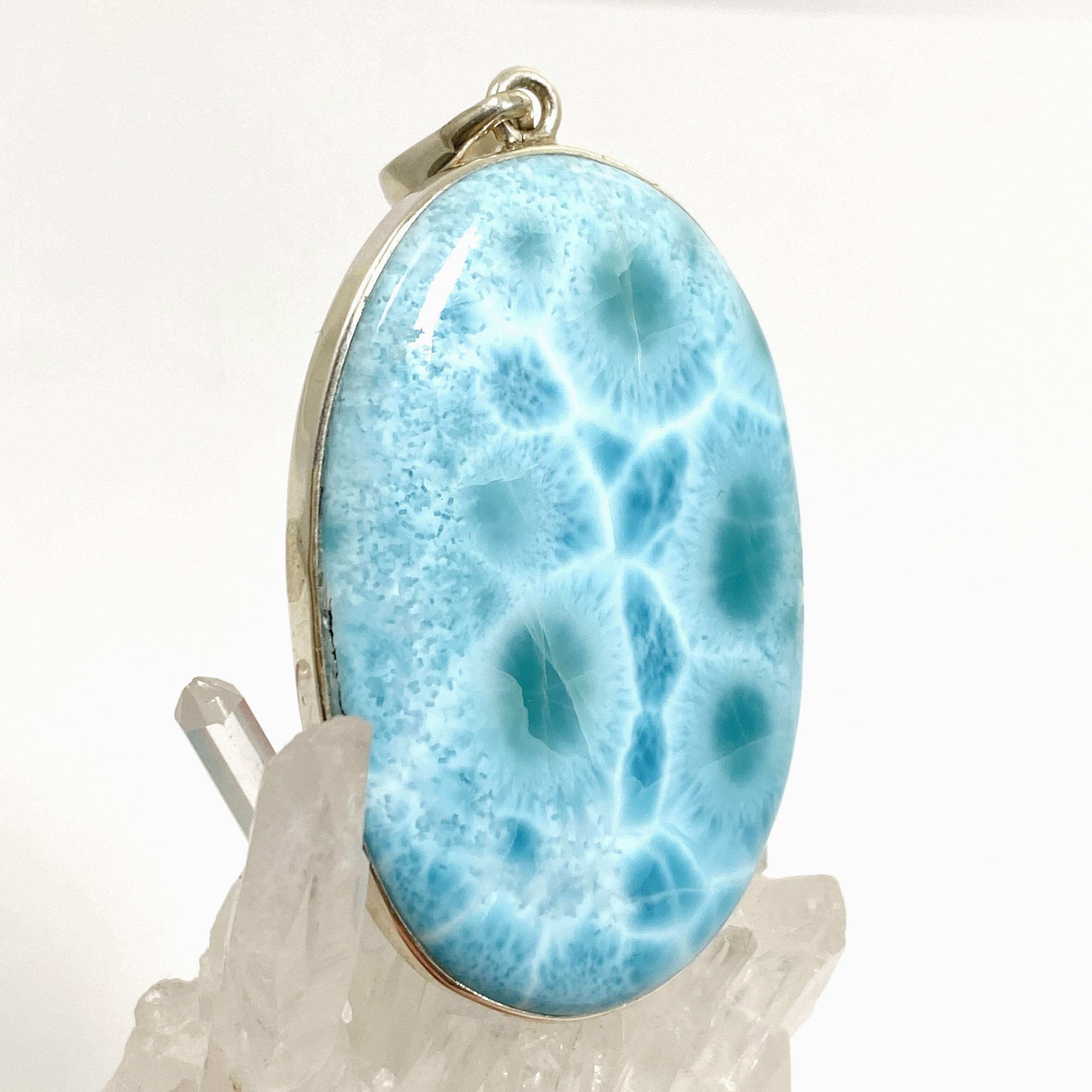 Natural Larimar Oval Cabochon Pendant Necklace - Genuine Blue Stone Jewelry for Women - Perfect for Beach Vacations & Boho Fashion
