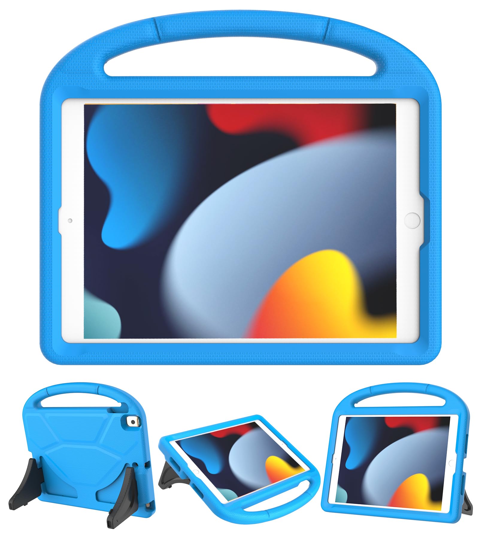 Shockproof Kids Case for iPad 10.2/10.5 Inch (iPad 7th/8th/9th Gen 2019-2021, iPad Air 3 & Pro 10.5) - Lightweight Protective Cover with Handle & Stand - Blue - Perfect for School, Travel & Home Learning