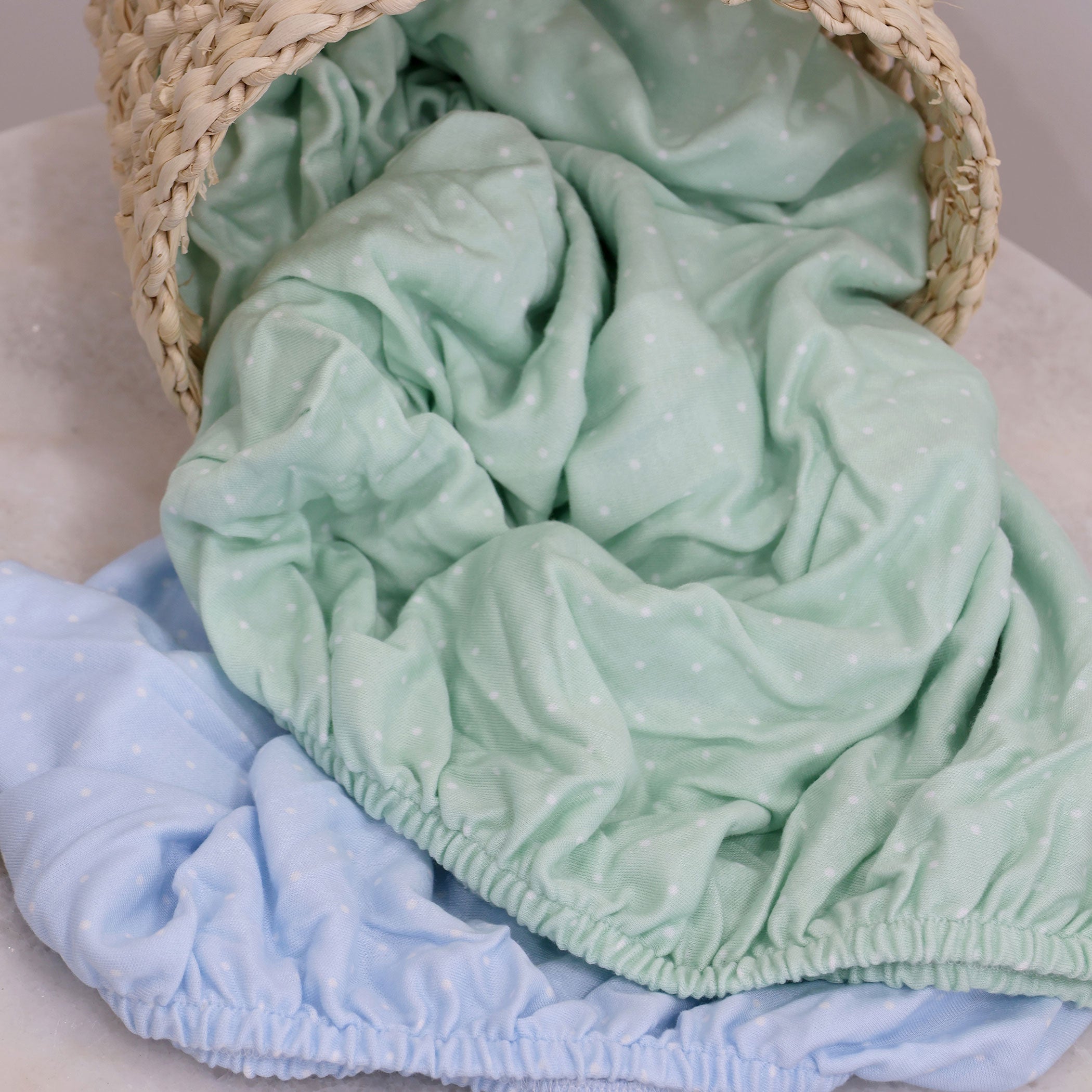 2-Pack Jersey Cotton Co-Sleeper & Bedside Sleeper Fitted Sheets - Blue & Sage - Soft & Breathable for Baby Bassinet & Crib - Perfect for Nursery, Daycare & Travel