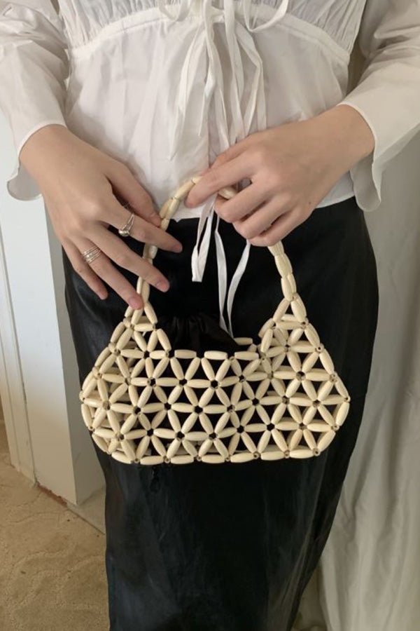 Stylish Wood Beaded Cutout Tote Bag for Women - Trendy Summer Beach Bag with Handcrafted Wooden Bead Details - Perfect for Shopping, Travel & Boho Fashion Accessories
