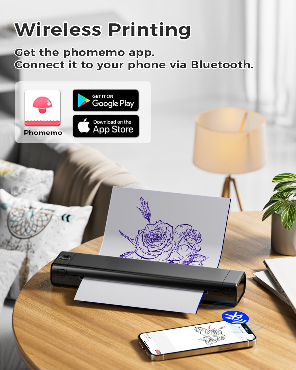 COLORWING M08F Wireless Bluetooth Tattoo Stencil Printer - Portable Thermal Tattoo Transfer Machine for Professional Artists, A4 Skin Stencil Printer with Tattoo Transfer Paper - Perfect for Tattoo Studios, Home Use & Mobile Tattoo Artists (Black)