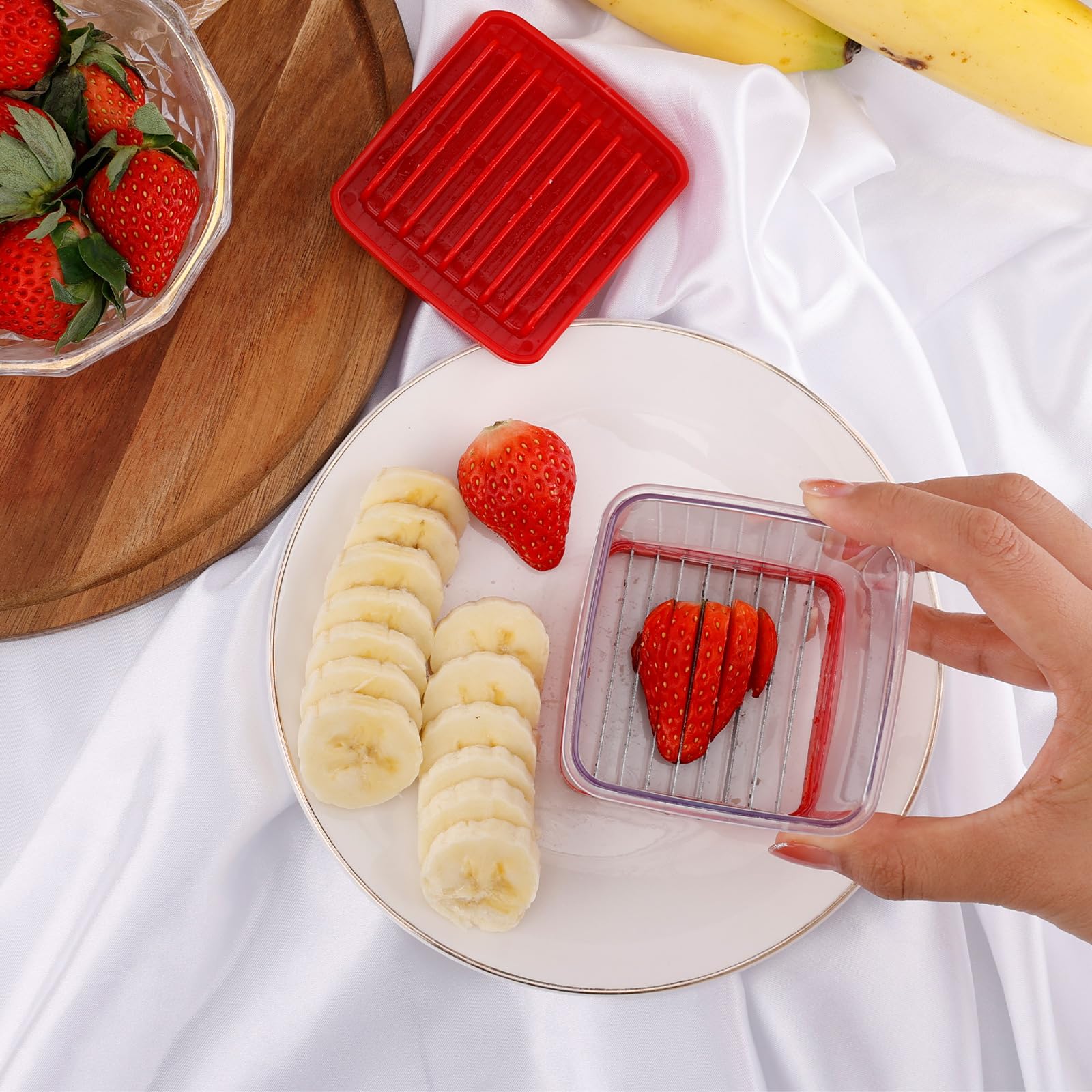 Stainless Steel Fruit & Vegetable Slicer - Handheld Cup Slicer for Strawberries, Bananas & Soft Fruits with Push Plate | Egg Slicer & Kitchen Tool for Quick Meal Prep, Fruit Salads & Healthy Snacks