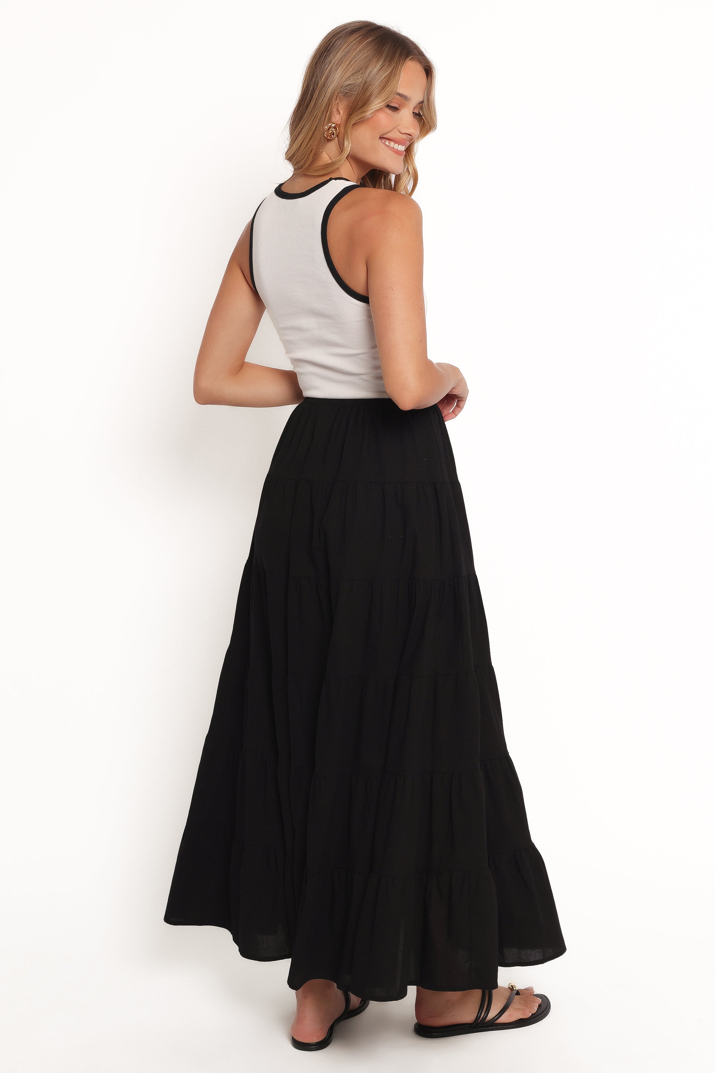 Archy Tiered Maxi Skirt for Women - Flowy Black Long Skirt with Elastic Waist | Perfect for Summer, Beach, Boho Outfits & Casual Wear