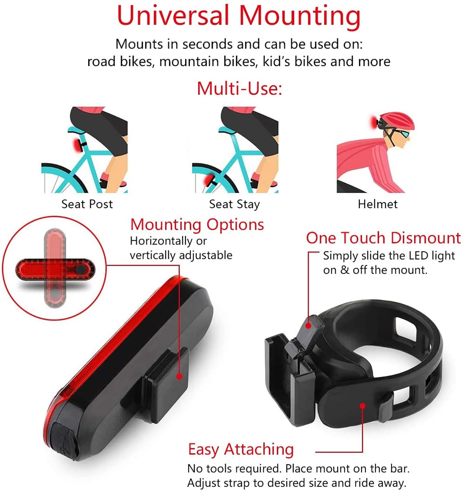 Rechargeable Bike Tail Light 2 Pack - Red Rear Bicycle Light for Night Riding, Long Battery Life, Easy Installation for Bikes, Trailers & Helmets | Perfect for Commuting, Cycling Safety & Outdoor Adventures