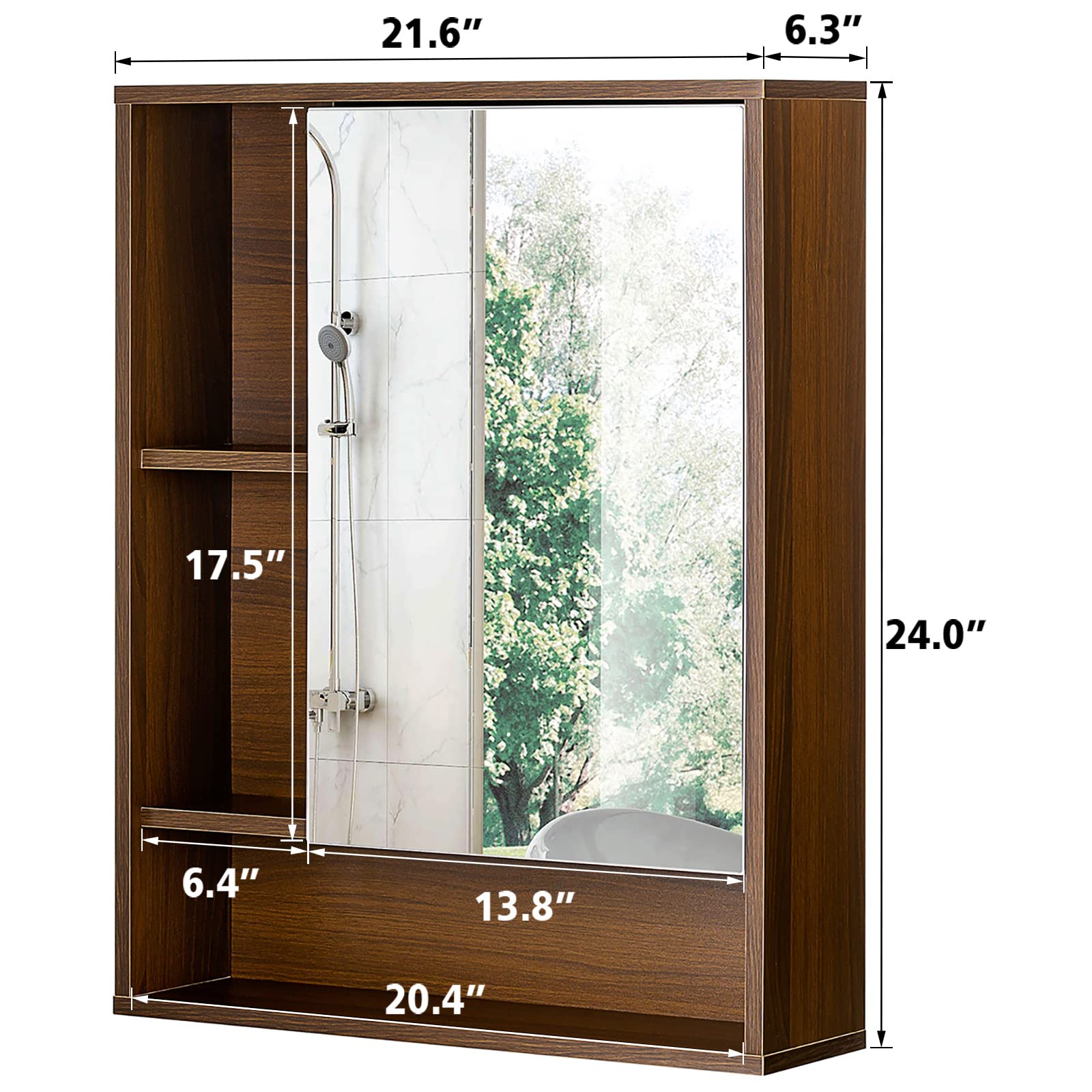 ChooChoo Bathroom Wall Mirror Medicine Cabinet - Single Door with Adjustable Shelf, Over The Toilet Space Saving Storage Cabinet in Walnut Finish - Perfect for Small Bathrooms, Powder Rooms & Apartment Living