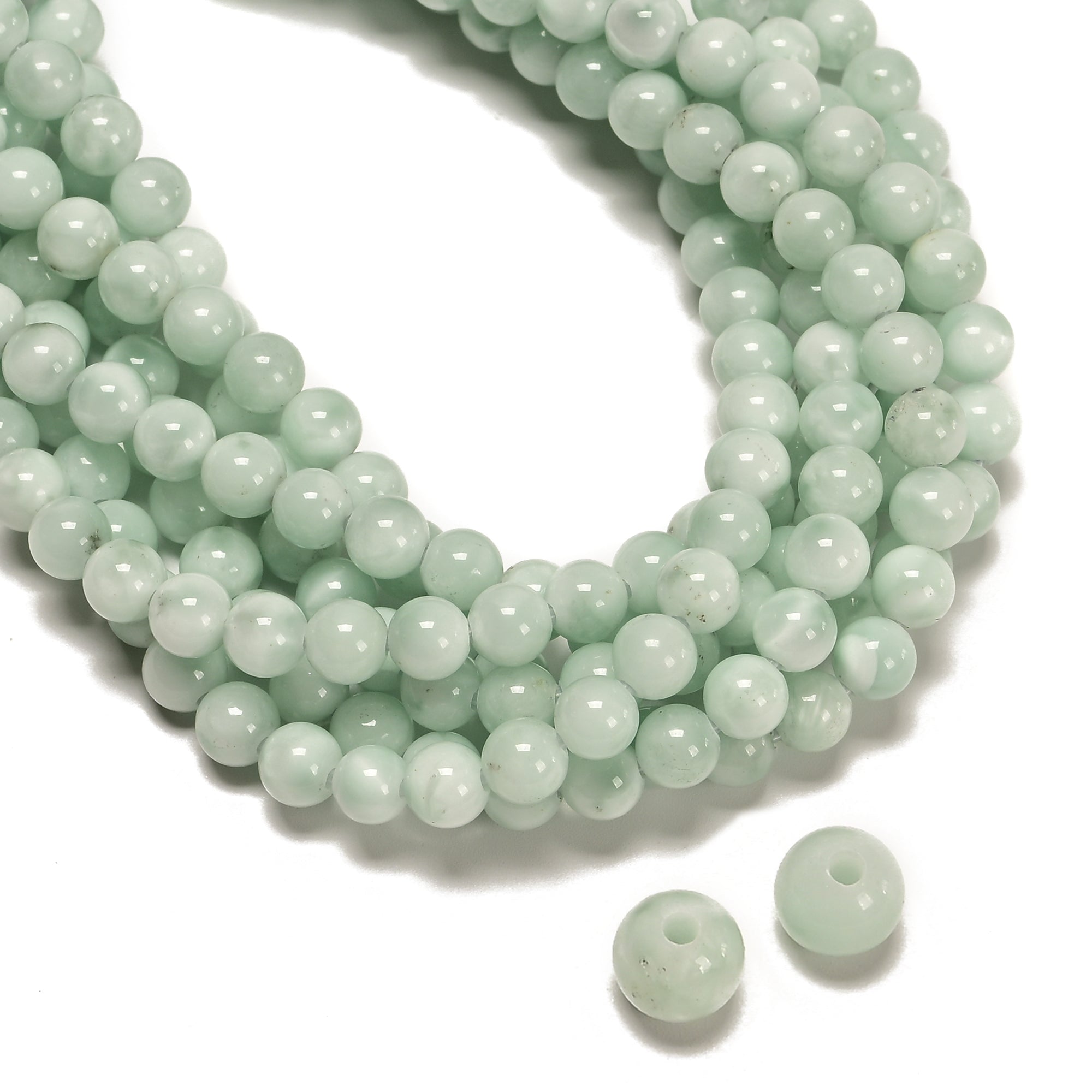 2.0mm Large Hole Green Moonstone Smooth Round Beads - 8mm 10mm 15.5 Inch Strand for Jewelry Making, DIY Bracelets & Necklaces