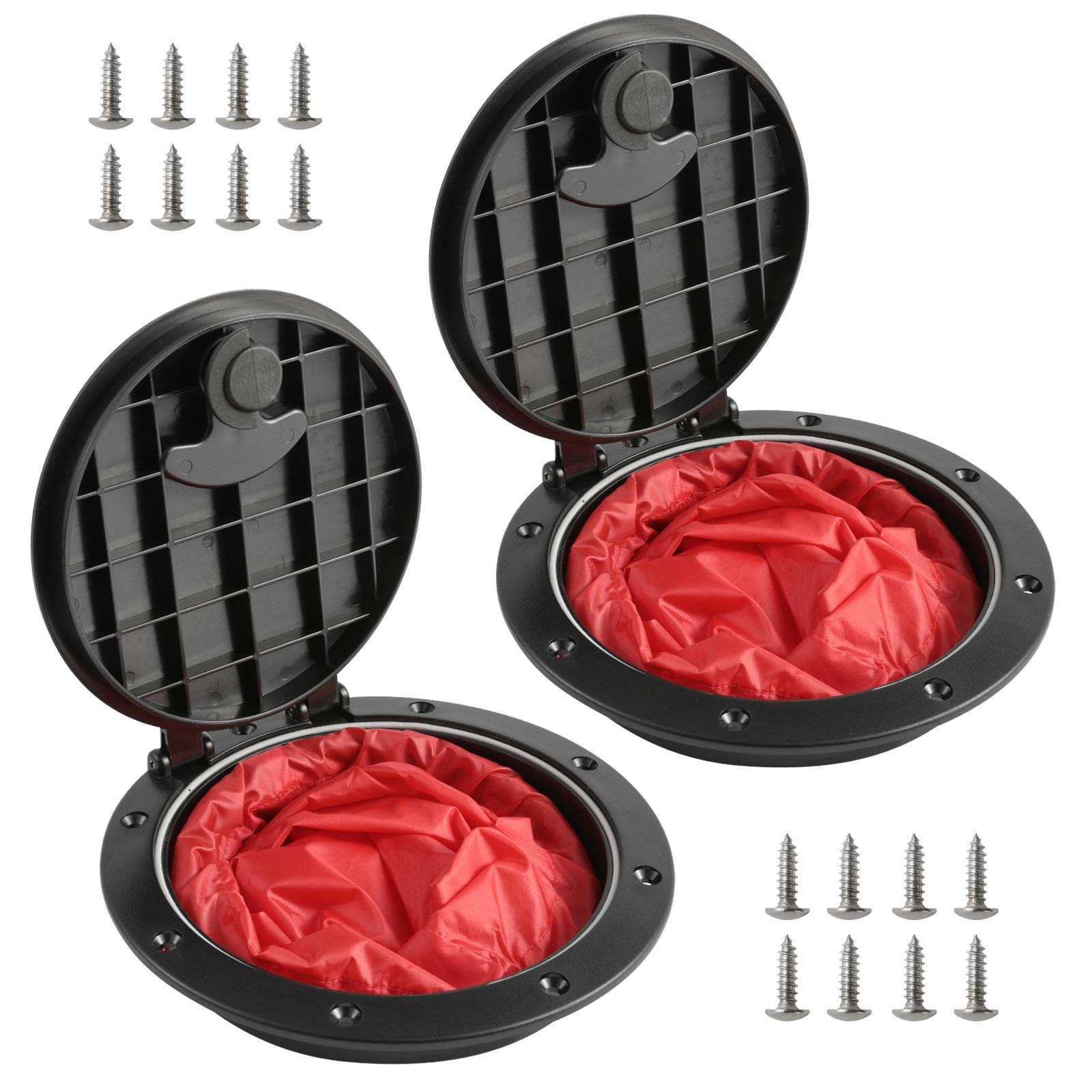 2 PCS 6'' Black Deck Plate Kit with Storage Bag & 2 Kayak Rod Holders - Waterproof Marine Hatch for Fishing Boats, Kayaks, Yachts | Perfect for Rod Storage, Gear Access & Deck Organization