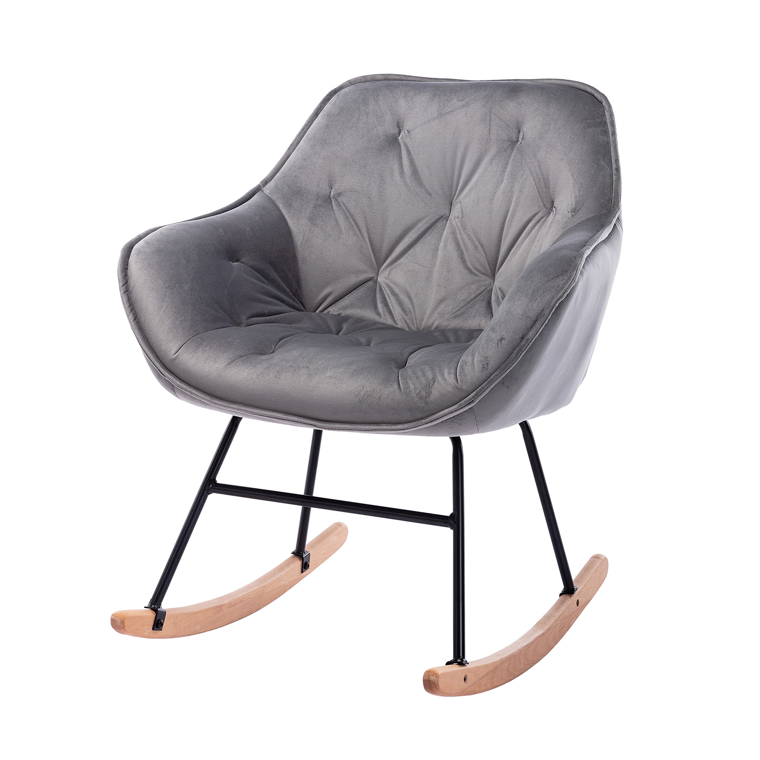 HomVent Velvet Upholstered Rocking Chair - Modern Nursery Rocker with Solid Wood Base, Comfortable Accent Armchair for Adults & Kids, Perfect for Living Room, Bedroom, Nursery or Reading Nook (Gray)