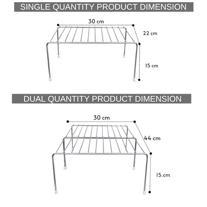 NH10 DESIGNS Stainless Steel Expandable Dish Rack & Storage Shelf - Stackable, Adjustable Kitchen Organizer for Cabinets & Countertops (2-Pack) - Perfect for Small Spaces, Dish Drying & Utensil Storage