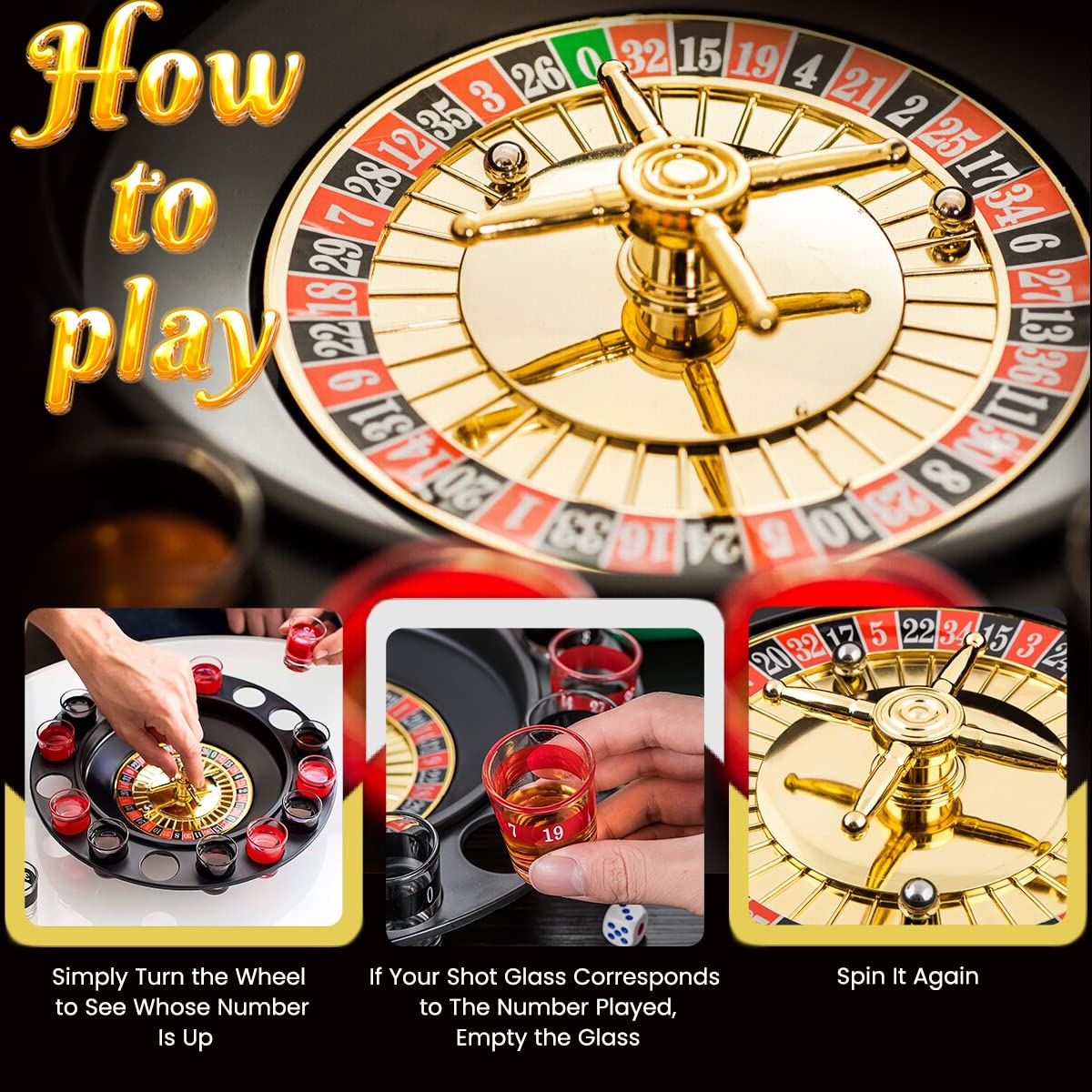 Casino Style Drinking Game Glass Roulette Set - 16 Shot Glasses & 2 Balls for Adult Party Games, Bachelor/Bachelorette Parties & Bar Nights - Fun Alcohol Drinking Accessories for Group Games & Social Events