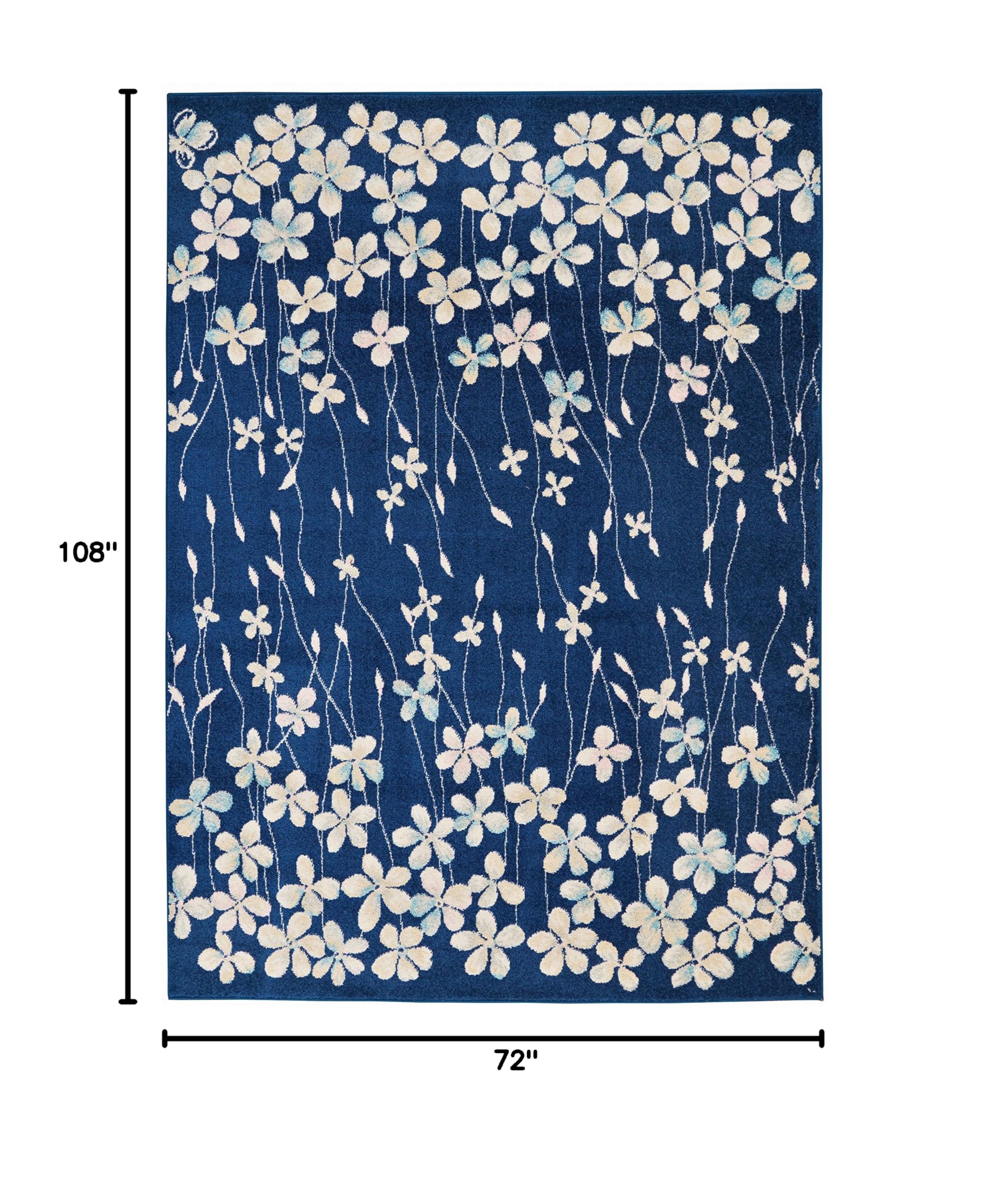 Nourison Tranquil Floral Navy 6' x 9' Area Rug - Easy Cleaning, Non-Shedding, Soft & Durable - Perfect for Bedroom, Living Room, Dining Room & Kitchen Decor (6x9)