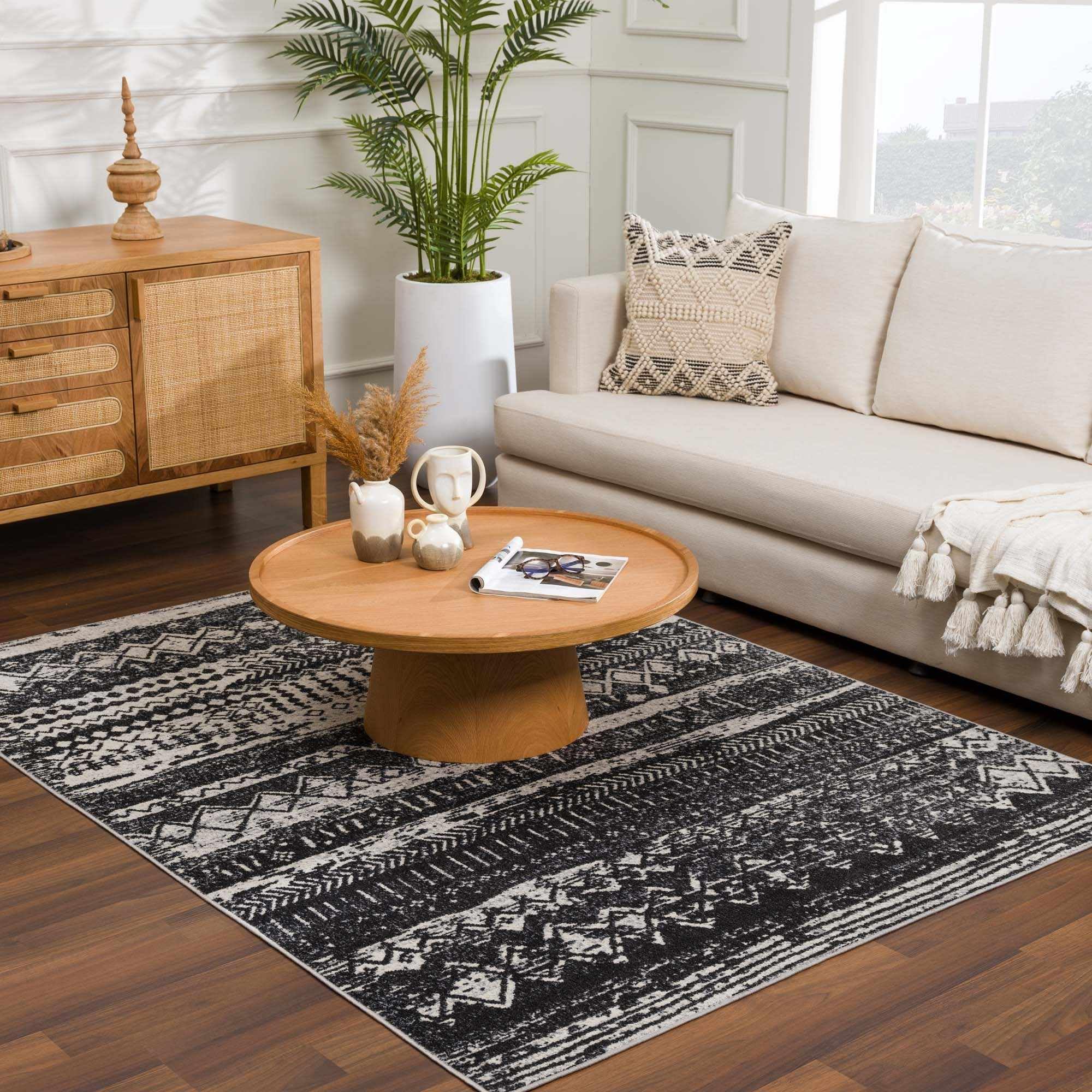 Hauteloom Palali Washable Area Rug for Living Room & Bedroom - Black & Gray - 9'3