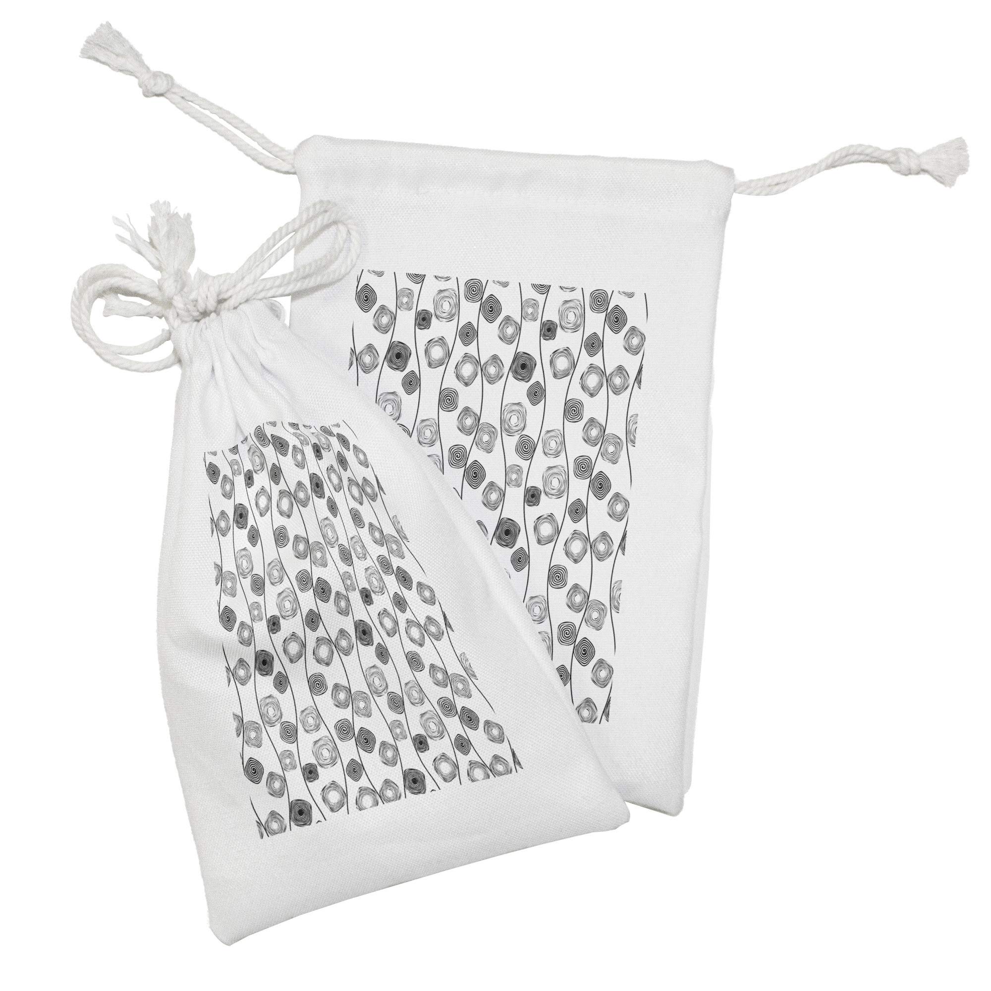 Ambesonne Black and White Geometric Fabric Pouch Set of 2 - Minimalist Spirals & Stripes Design - Small Drawstring Bags for Toiletries, Travel Essentials, Jewelry & Party Favors (9