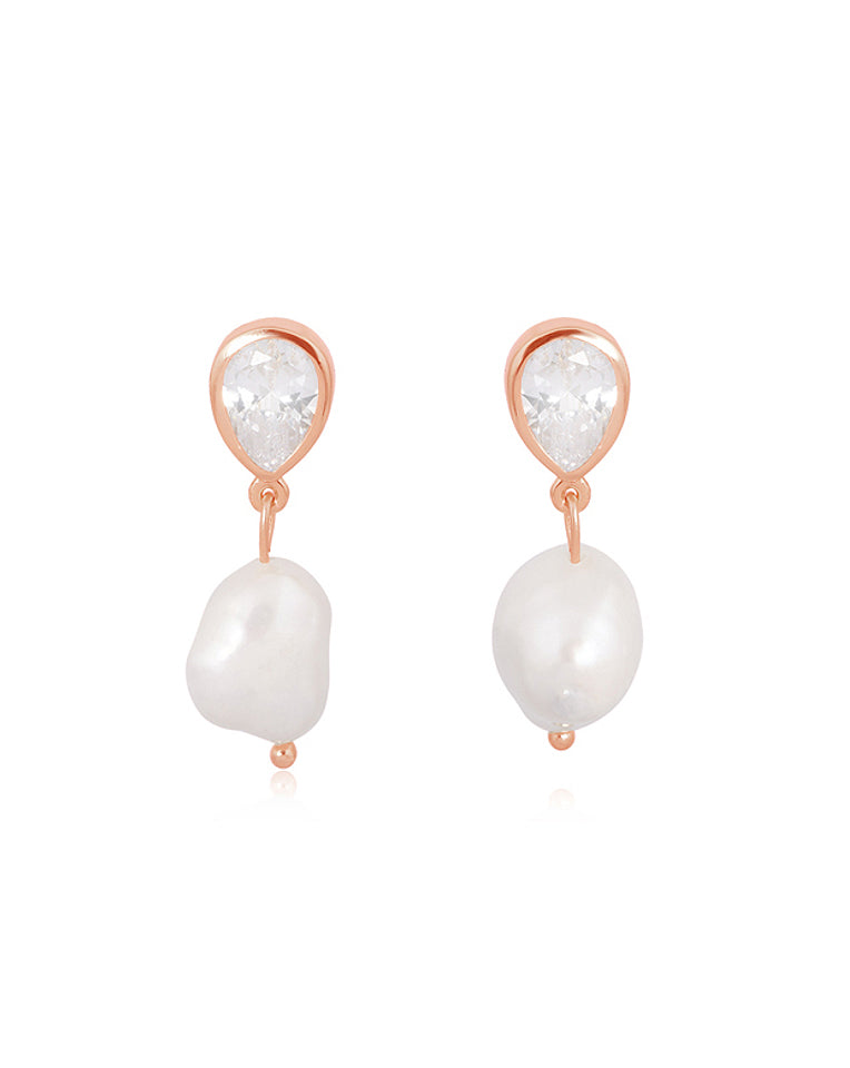 Elegant Wedding Earrings - Bezel Set Pear Crystal & Pearl Dangle Earrings by Lola Knight Oceane Collection | Perfect for Bridal, Prom & Formal Occasions
