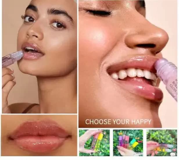 Elecsera Transparent Moisturizing Fruity Roll-On Lip Oil - 6 Pack (21.6g) | Hydrating Gloss for Dry Lips | Perfect for Daily Use, Makeup Looks & Gift Giving