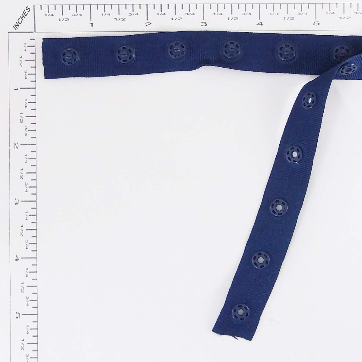 5 Yards Navy Blue Plastic Snap Button Polyester Tape Ribbon - Hook & Eye Fastener for Baby Clothes, Duvet Sewing, Renaissance Costumes & Lingerie - Strong Press Studs for DIY Crafts, Dance Costumes and Home Decor Projects