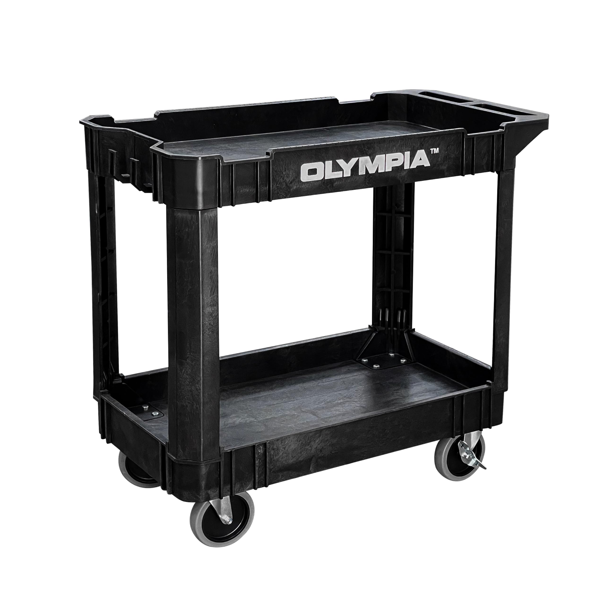 Olympia Tools 2-Shelf Rolling Utility Cart 500lbs Capacity - Heavy Duty for Warehouse & Garage