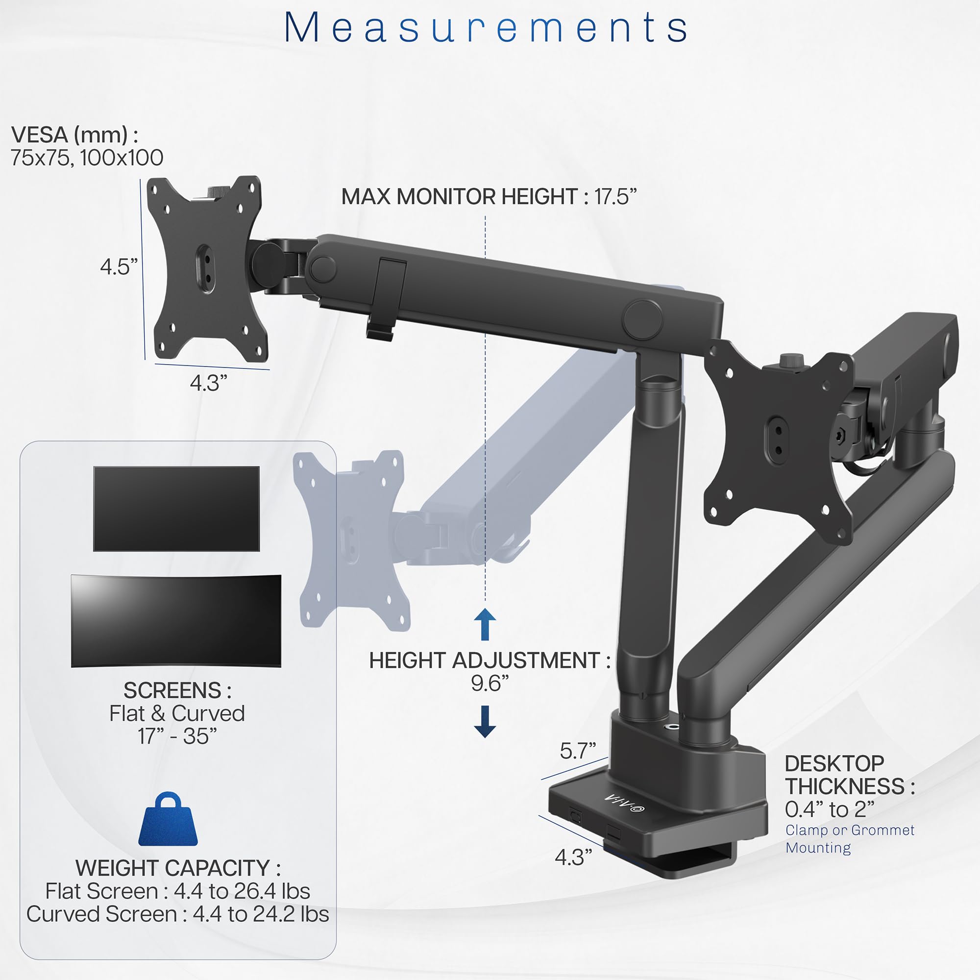 VIVO Premium Aluminum Full Motion Dual Monitor Desk Mount Stand with Lift Engine Arm - Holds Ultrawide Screens up to 35 inches (STAND-V102BB) - Perfect for Home Office, Gaming Setup & Workspace Ergonomics