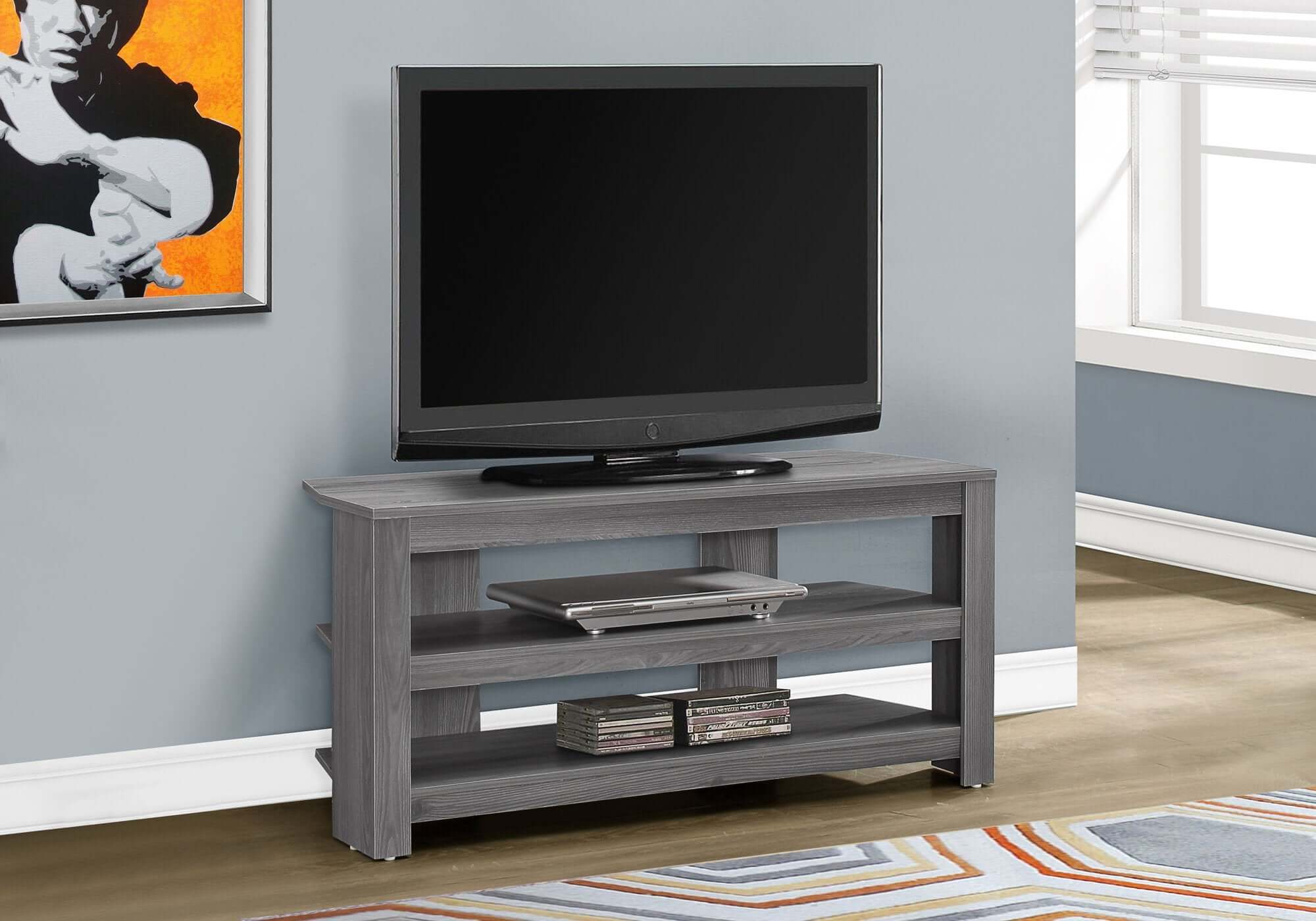 42L Grey Corner TV Stand with Storage Shelf - Modern Entertainment Center for Living Room, Bedroom & Home Theater