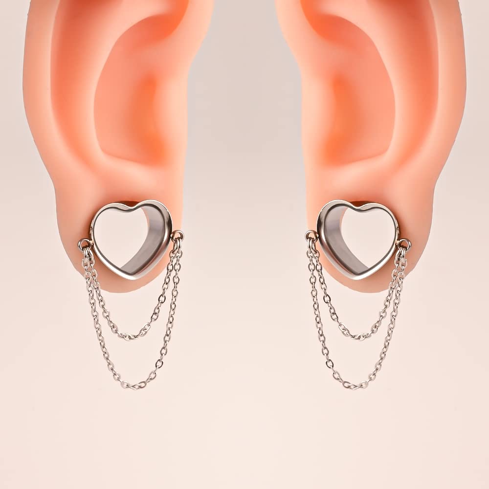 DOEARKO 2 Pcs Stainless Steel Ear Gauges & Tunnels - Hypoallergenic Dangle Plugs with Chain, Elegant Stretcher Body Jewelry for Men and Women | Perfect for Parties, Concerts and Everyday Wear