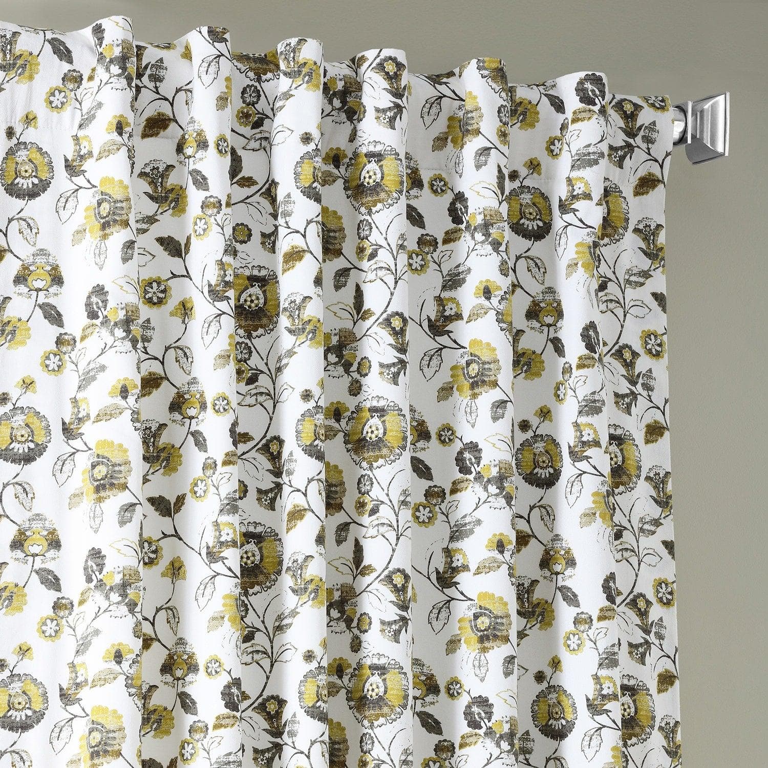 Madison Gold & Grey Floral Printed Cotton Blackout Curtains for Bedroom & Living Room - Light Blocking Window Drapes for Home Decor & Privacy