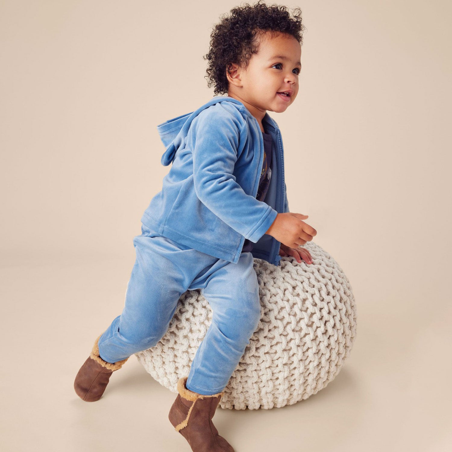 Bear Ears Velour Baby Hoodie - Soft Coronet Blue Cozy Winter Jacket for Infants | Perfect for Playdates & Outdoor Adventures