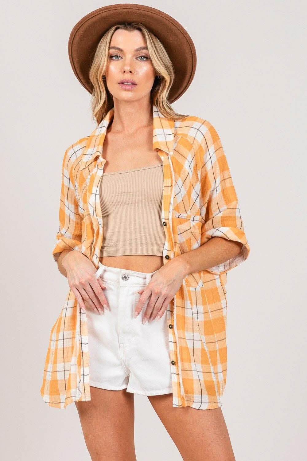 Stylish Plaid Shirt for Women with Elegant Side Slits - Perfect for Casual Outings, Office Wear & Fall Layering