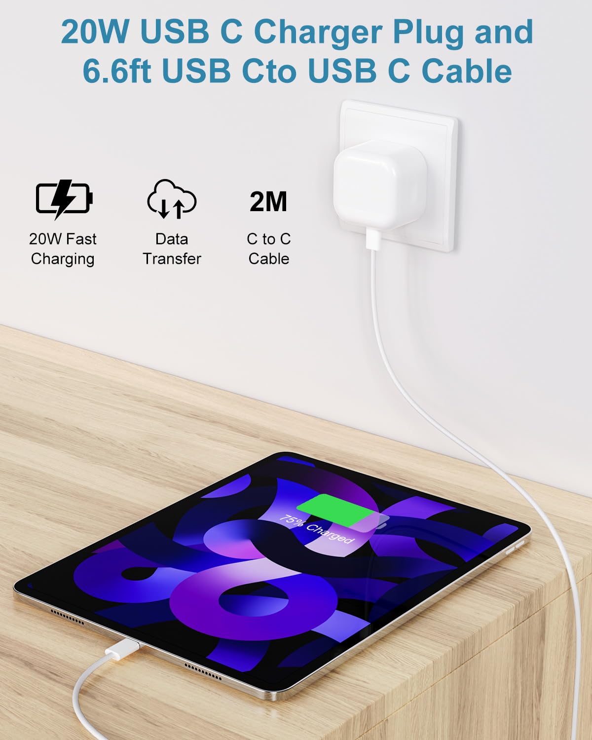 MFi Certified 20W USB C Fast Charger for iPhone 16/15 Series & iPad - PD Wall Charger with 2M Cable | Compatible with iPhone 16 Pro Max/15 Pro/Plus, iPad Pro/Air/Mini | Perfect for Home, Office & Travel Charging