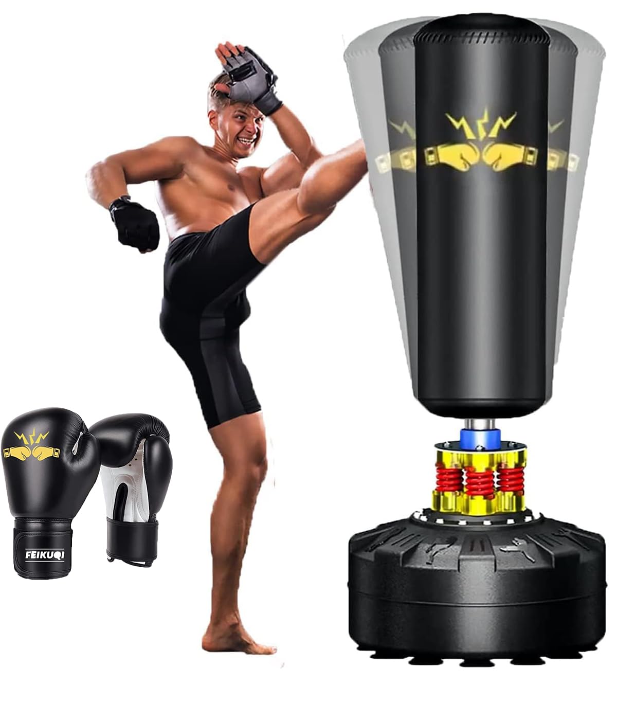 70'' 205lbs Heavy Duty Freestanding Punching Bag with Stand - Professional Boxing Training Equipment for Adults & Youth - Includes 12OZ Pro Gloves (Black) - Perfect for Home Gym, Martial Arts Practice & Fitness Workouts