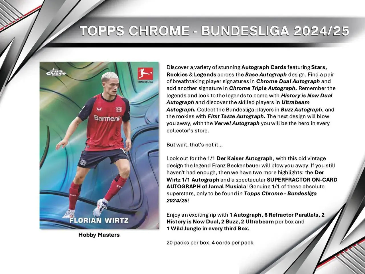 2024-2025 Topps Chrome Bundesliga Soccer Hobby Box - Limited Edition Collectible Trading Cards for Soccer Fans | Perfect for Collectors, Investors & Fantasy League Players