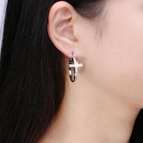 30MM 14K Gold/Platinum Plated Cubic Zirconia Earrings for Women | AAA Austrian CZ Cross Stud Earrings | Perfect for Weddings, Parties & Gifts