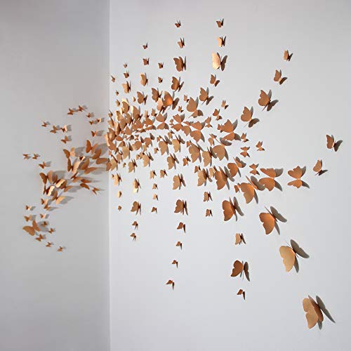 3D Butterfly Wall Decals - Italian Paper Made, Removable Art Stickers for Home & Office Decor (Set of 192pcs, 4 Sizes, Copper) - Perfect for Living Room, Bedroom, Nursery & Wedding Backdrop Decoration