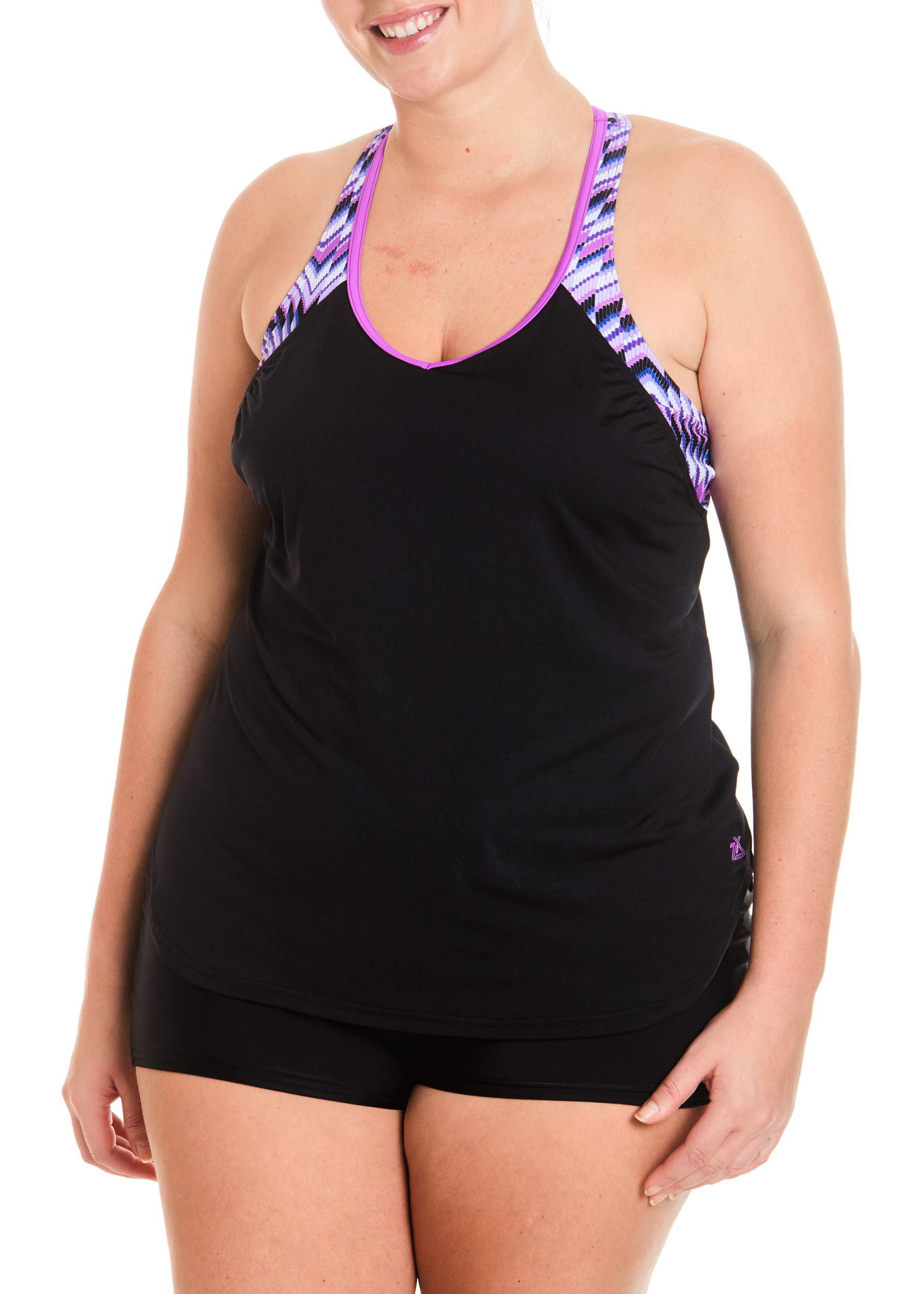 ZeroXposur Women's Tankini Top and Boyleg Short Swimwear Set - UPF 50+ Quick-Dry Swimsuits for Women with Comfortable Swim Shorts | Perfect for Beach Vacation, Pool Party & Water Sports