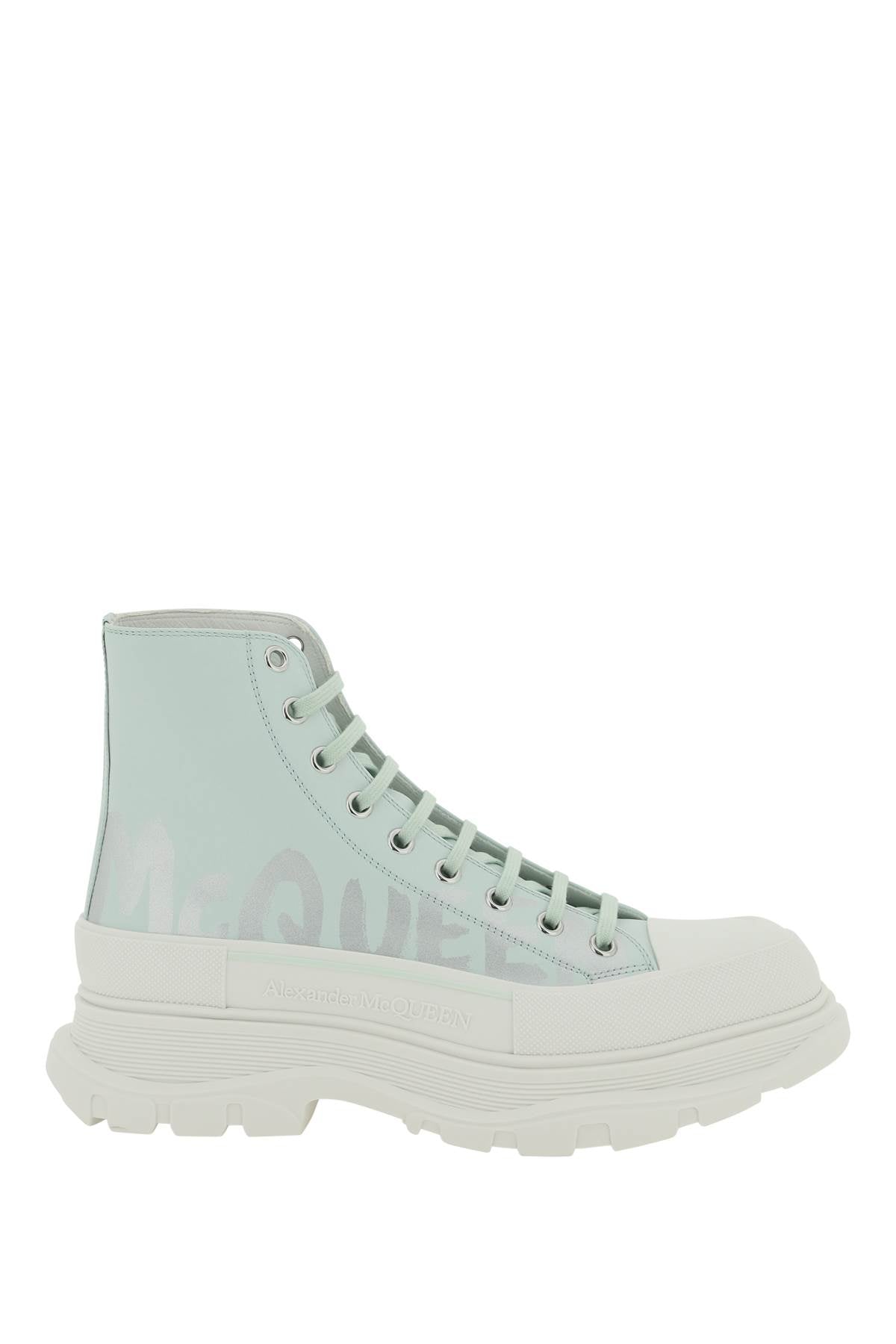 Alexander McQueen Graffiti Print Leather Tread Slick Ankle Boots - Stylish & Comfortable for Women's Casual & Night Out Fashion