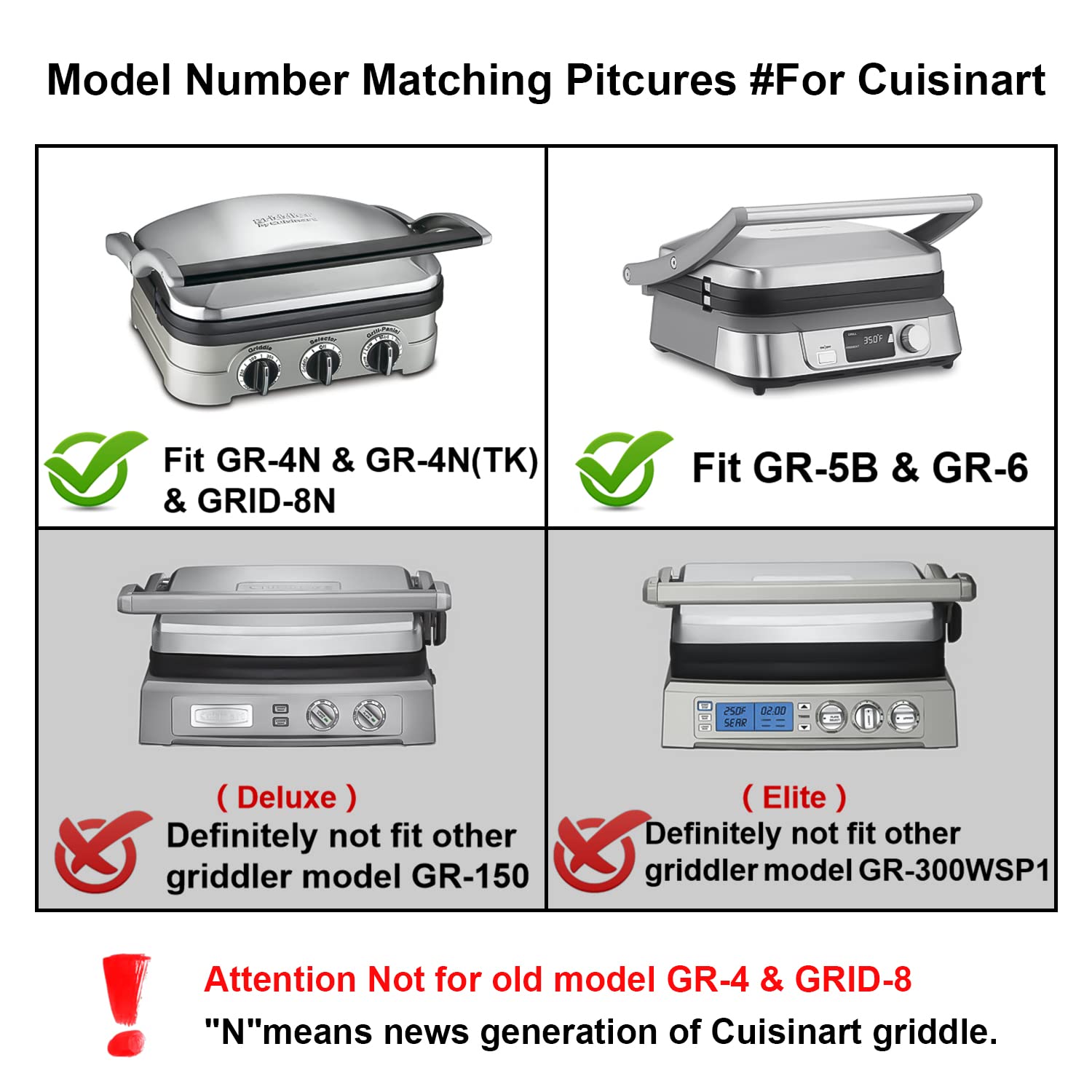 Nonstick Waffle Plates for Cuisinart Griddler GR-4N GR-5B GR-6 GRID-8N Series - Replacement Baking Plates for Perfect Homemade Waffles, Breakfast & Brunch Cooking