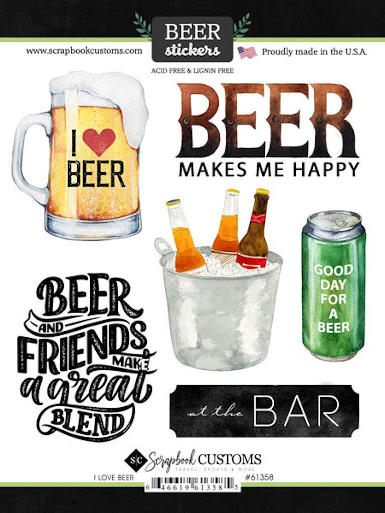 I Love Beer Cardstock Stickers for Scrapbooking - DIY Craft Decals for Journals, Cards & Beer Lover Gifts - Perfect for Home Brewing Parties & Bar Decor
